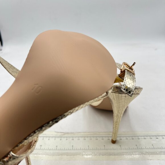 FYS Gold Stiletto High Heels Cross Ankle Strap Sandals Open Toe S-shaped Shoes - Picture 6 of 8